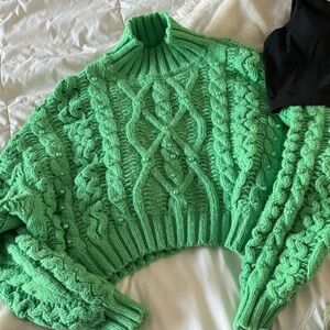 Zara Knit Pearl Cropped Sweater